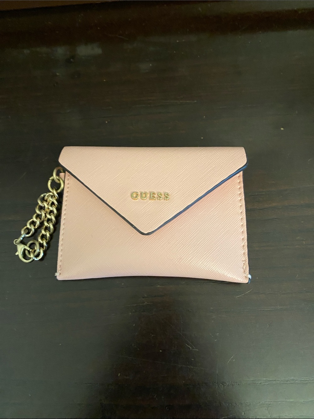 Y2K GUESS Blush Pink Envelope Card Holder with Gold Chain